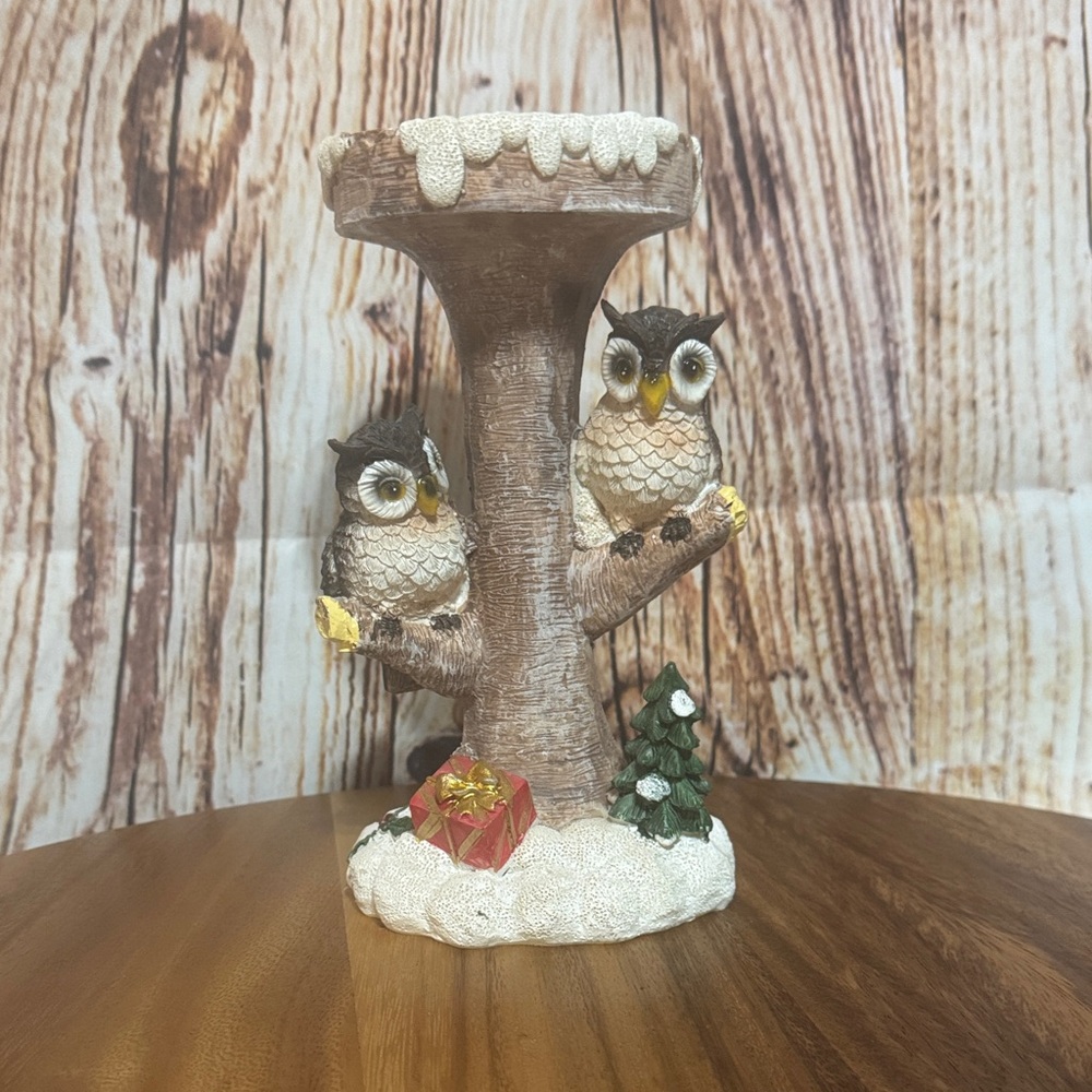 Owl Candle Holder with Brown and Cream Accents